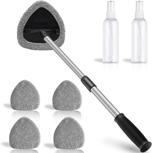 25.5” Windshield Cleaner Tool, Longer & Strong Absorbent Car Window Cleaner with 5 pcs Washable Pads and 2 pcs Spray Bottles for Car and Home Window, Gray