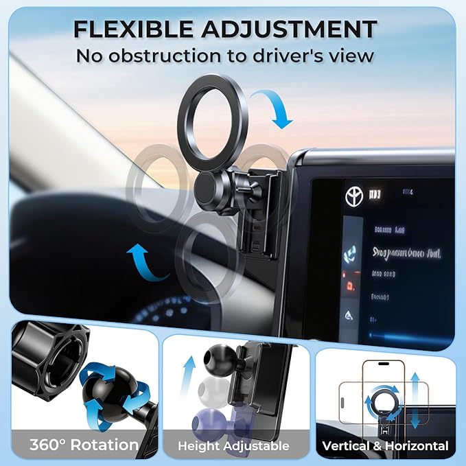 Car Phone Holder for Volkswagen VW Tiguan 2026 2025 (Only for 12.9-Inch Screen, Not for 15-Inch) 360° Rotation Magnetic Cell Phone Mount, Compatible with Magsafe, Does Not Affect Air Vent
