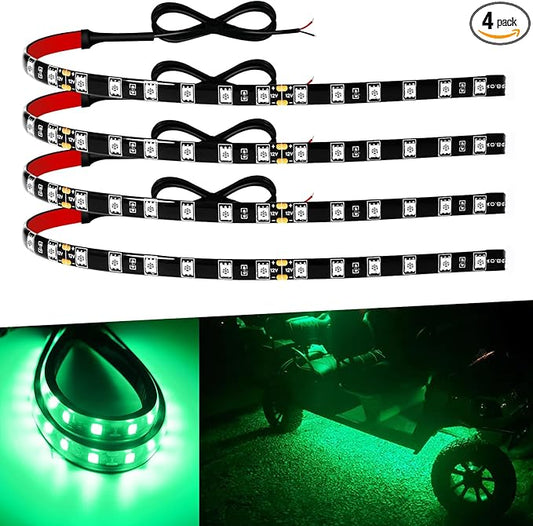 Car Led Strip Lights Connectable 12v led Light Strip 12" Green LEDs Light Strips for Cars Motorcycle Golf Cart Interior & Exterior Boat Marine Waterproof Led Strip 12V, 4Pack