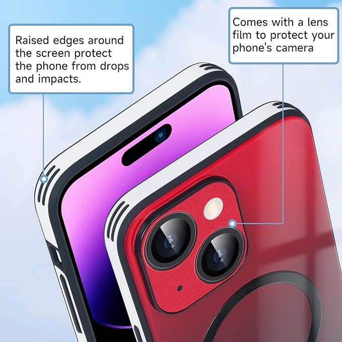 Guppy Compatible with iPhone 15 Case Magnetic, with Full Camera Lens Protector [Compatible with MagSafe] Scratch Resistant Gradient Glass Back Cover Phone Case-Red