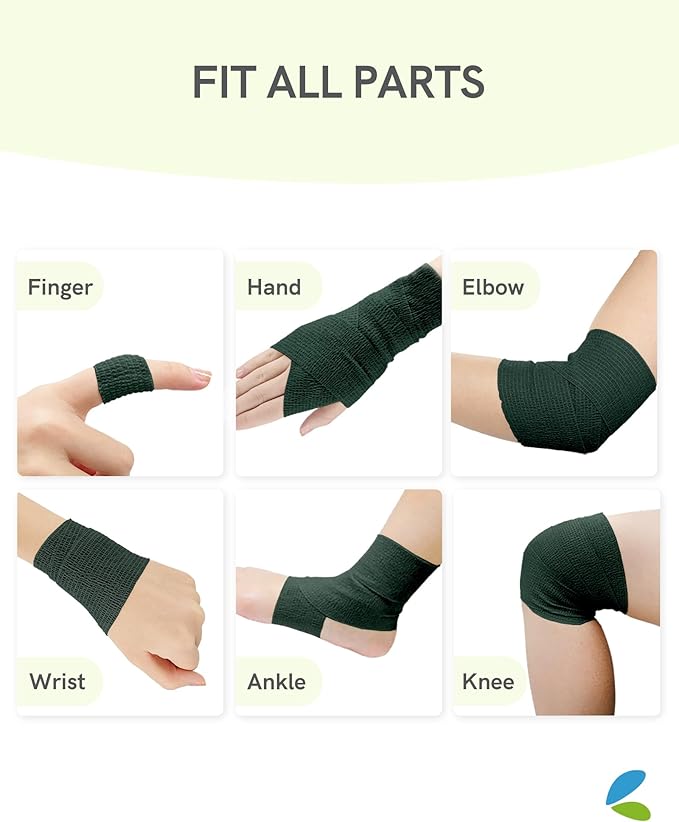 FriCARE Self Adhesive Bandage Wrap, Medical Tape in First Aid Kit, Cohesive Bandages for Wounds Sport Vet, FSA/HSA Eligible, 2 Inches X 5 Yards 6 Rolls, Hunter Green