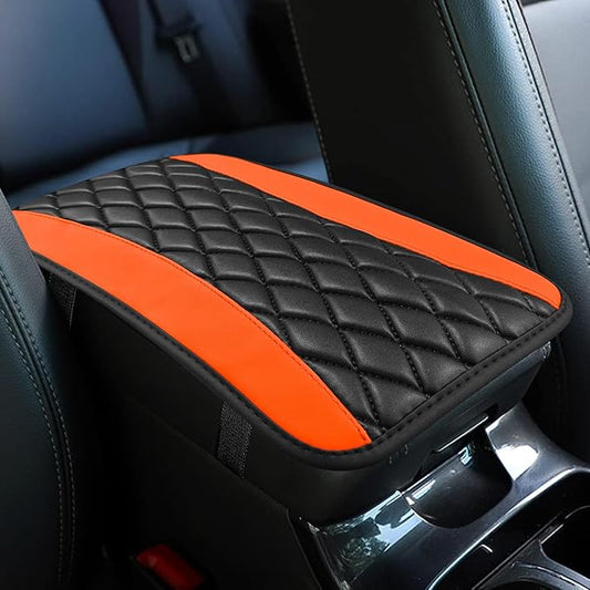 Car Center Console Cushion Pad, Armrest Cover for Car, Leather Waterproof Armrest Seat Box Cover, Auto Accessories Comfortable Arm Rest Box Cushion Pad for Most Vehicles (Orange)
