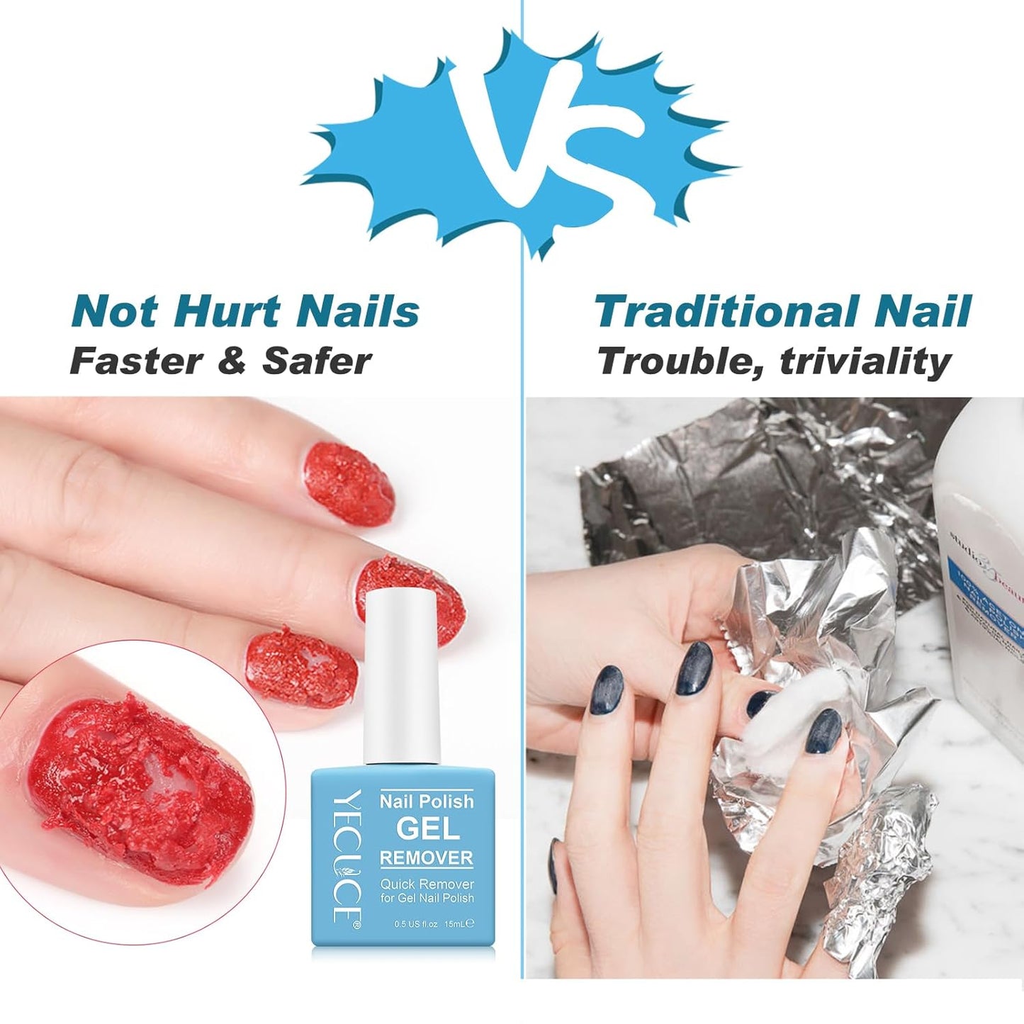 Gel Nail Polish Remover, Nail Polish Remover Gel Polish Remover for 2-3 Minutes Quick & Easy Remove No Need for Foil, Soaking or Wrapping (15m +1 PCS Cuticle Pusher +1 PCS Nail Polish Scraper)