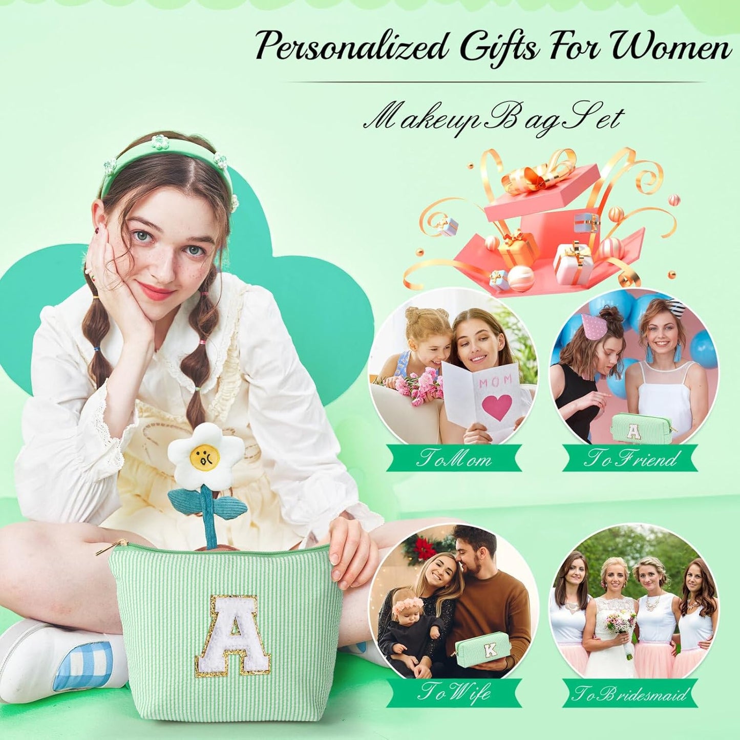 YOOLIFE Birthday Gifts for Women Girls - Personalized Initial Cute Makeup Bags Cosmetic Bag Make Up Bag Toiletry Pouch Gift for Women Her Friend Mom Teacher Sister Teenager Female Bridesmaids Z