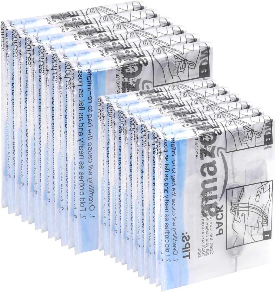 Amazon Basics Roll-Up Travel Zipper Storage Bags, 12 count (6 Small & 6 Medium), Multiple, Clear