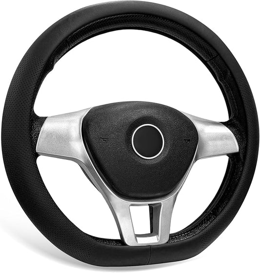 Car Steering Wheel Cover, Leather D-Shaped Steering Wheel Sleeve with Anti-Slip Lining, Breathable Flat Bottom Car Wheel Protector Interior Auto Accessories for Women Men