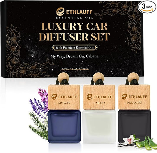 Car Air Freshener Hanging 3 Pack - 1 Way, Dream On, Cabana Hotel Collection Diffuser Oil Inspired The One Hotel, Car Fresheners for Women & Men, 45+ days Long Lasting, 0.27 FL OZ/8ML