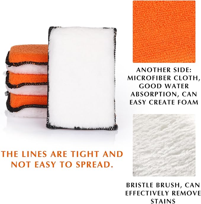 Mudder 12 Pcs Car Interior Scrubbing Sponge 5'' x 3'' Fiber Car Wax Applicator pad Household Cleaning Sponges for Leather Car Seat Couch Cleaning (Orange White)