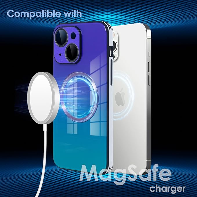 Guppy Compatible with iPhone 14 Plus with MagSafe Case, Magnetic Gradient Case with MagSafe Charging, Gradient Glass Back Cover with Lens Film-Black