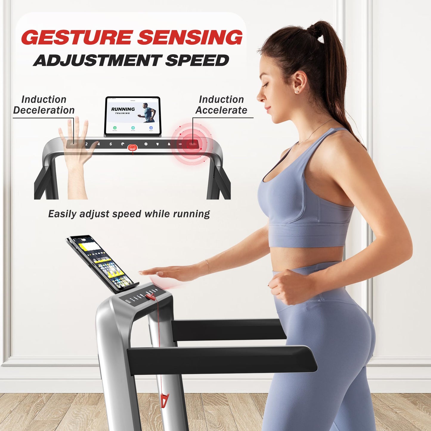 2 in 1 Treadmill Under Desk Walking Pad 2.5HP Home Folding Treadmills with Incline and Gesture Sensing Control, Walking Pad for Office with Led Display (Silver)