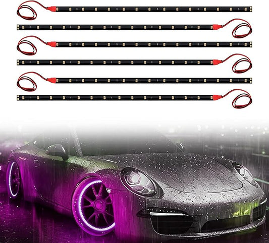 6 PCS 15 LED Strip Underbody Light, 1Ft 12V Waterproof Car Led Interior Exterior Strip Light with 6 Inch Wire, Waterproof Car Underglow Lights Motorcycles Golf Cart Boat Decoration (Pink)