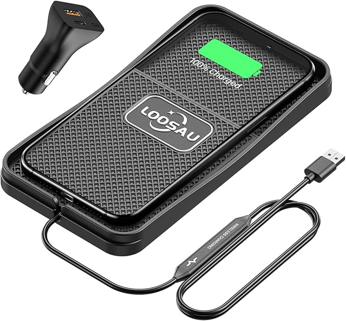 Wireless Car Charger,LOOSAU 15w Fast Charger Car Wireless Chargers Charging pad Non Slip Car Wireless Phone Charger for iPhone 17/16/15/14/13/12 Pro Max, for Samsung S23 S22 S20 Android