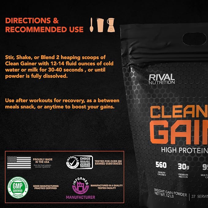 RIVAL NUTRITION Clean Gainer (Bag) Chocolate Fudge 12 lbs