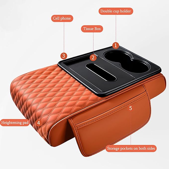 Car Armrest Center Console Cover for Cadillac Escalade 1999–2025, Center Console Pad with Cup Holder, Multifunctional Armrest Cushion,A Black+Red
