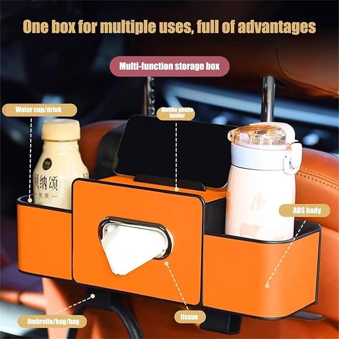 Car Organizers and Storage Box Behind Seat, Large Car Seat Back Organizer for Hold Phone, Drinks, Handbag, Universal Fit for Suv/Sedan (Orange, 2pcs)
