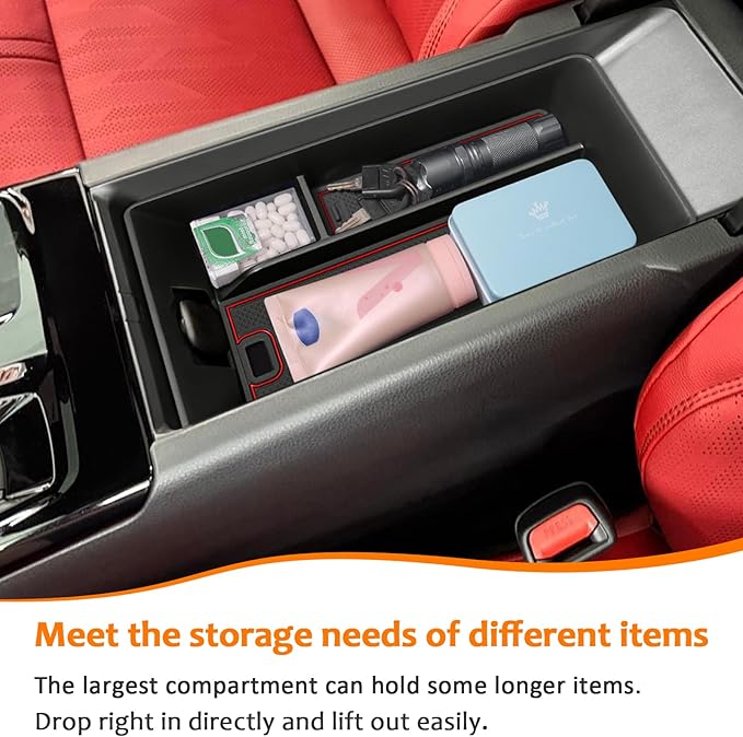 TOPINSTALL Red Center Console Tray Compatible with 2025 2026 Camry (XSE/XLE/SE/LE) Armrest Storage Box Console Organizer for 9th Gen Camry Interior Accessories