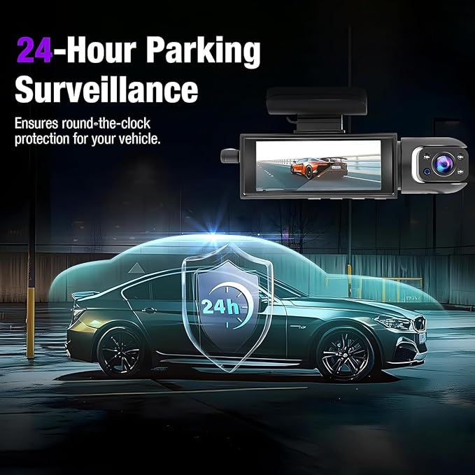 Dashcam Front and Inside,Car Camera Dash Cam for Cars,Driving Recorder with IR Night Vision,Loop Recording,Wide Angle Lens,3.16 Inch IPS Screen,Parking Mode (Silver)