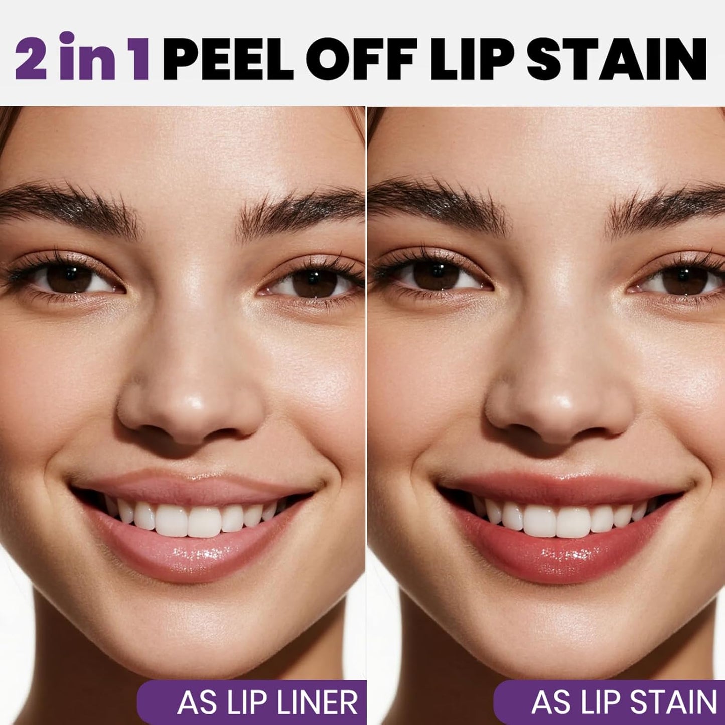 Lip Stain Peel Off, All Day Lip Liner Tint with Tweezer, Long Lasting Waterproof Transfer-Proof, Matte Lip Stains Makeup, Highly Pigmented Color, Chestnut Brown
