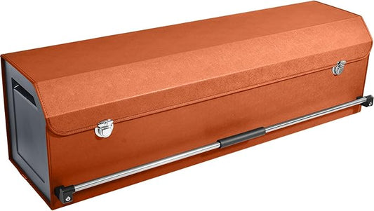 Car Trunk Organizer, Collapsible Sturdy Trunk Storage Container with Lid and Handle Large Leather Car Trunk Storage (Orange, 39.7 x 11.4 x 12.2in)