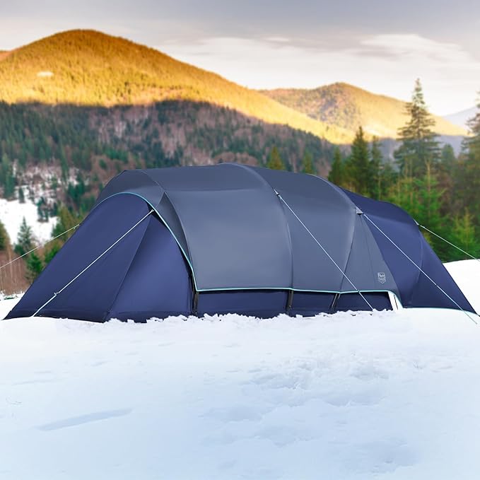 TIMBER RIDGE 8 Person Camping Tent with Large Porch, Portable Waterproof Windproof Family Tent with Rainfly Carry Bag Room Divider, Easy Set-up Tent with Excellent Ventilation for Camping, 3 Season