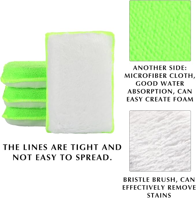 Mudder 12 Pcs Car Interior Scrubbing Sponge 5'' x 3'' Fiber Car Wax Applicator pad Household Cleaning Sponges for Leather Seat Couch Cleaning (Green White)