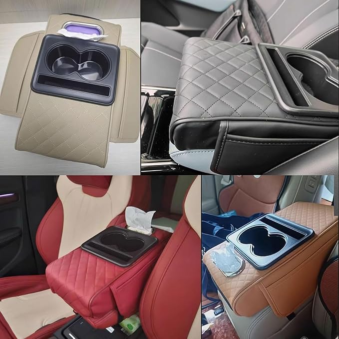 Car Armrest Cushion for Mercedes Benz E-Class W211 2001-2005 2006 2007 2008 2009, Car Center Console Cover Armrest Pad with Cup Holder and Tissue Box, Car Accessories,Black