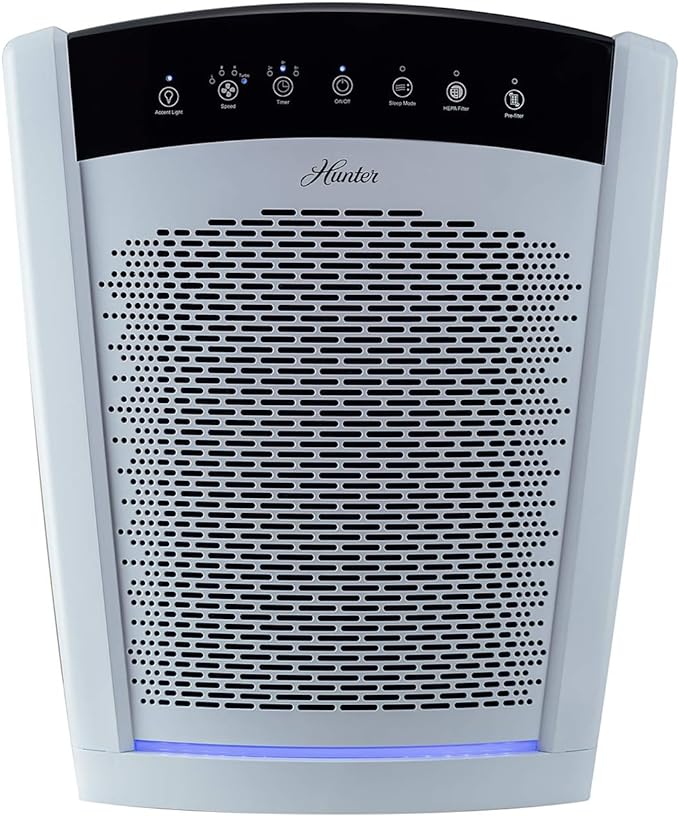 Hunter HP800 Air Purifiers for Home Large Room and Bedroom. True HEPA Air Purifier for Pets, Odors, Allergens, Smoke, Dust, VOC's. 4 Fan Speeds, Quiet Sleep Mode. Cleans 2585 Ft² per Hour. White