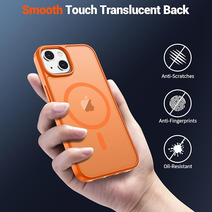 SUPFINE Magnetic for iPhone 14 Case & iPhone 13 Case with Screen Protector (Compatible with MagSafe)(Military Grade Drop Protection) Translucent Matte Shockproof Phone Cover,Starry Orange