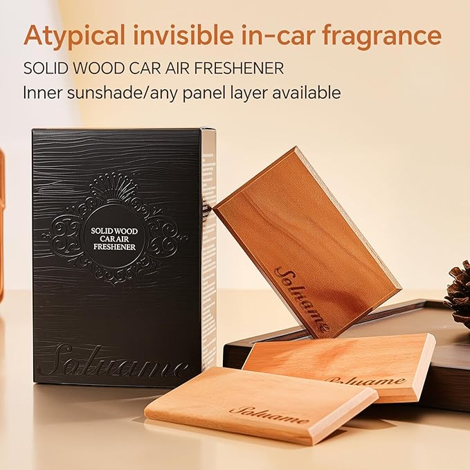 Car Air Freshener, Natural Wood Air Freshener Long Lasting, Car Air Freshener Diffuser with Metal Clip, Car Odor Eliminator, Magnetic Auto Accessories Teak