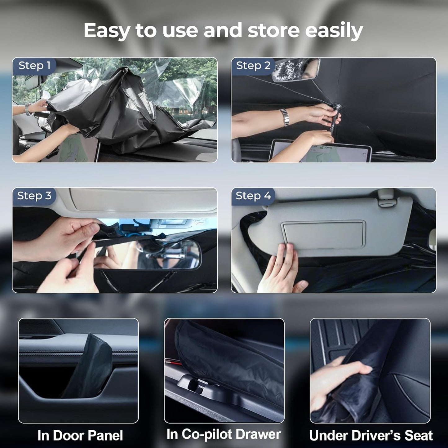Windshield Sun Shade Umbrella Compatible with 2016-2025 Tesla Model X Accessories: Custom Fit 240T Silver, Double Thickened, Foldable Window Sunshade, Ultimate 99% UV Blocking for 75D, 90D, 100D