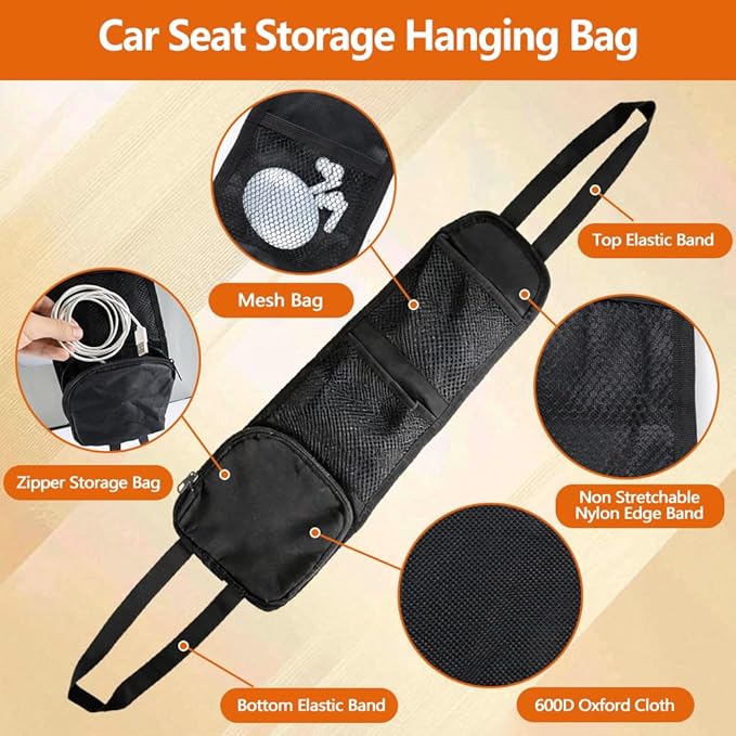 Back Seat Car Organizer with Car Seat Storage Hanging Bag, 4 in 1 Multifunctional Car Seat Back Storage Box, Car Organizer Back Seat with Tray, Hold Phone,Snacks, Drinks, Handbag