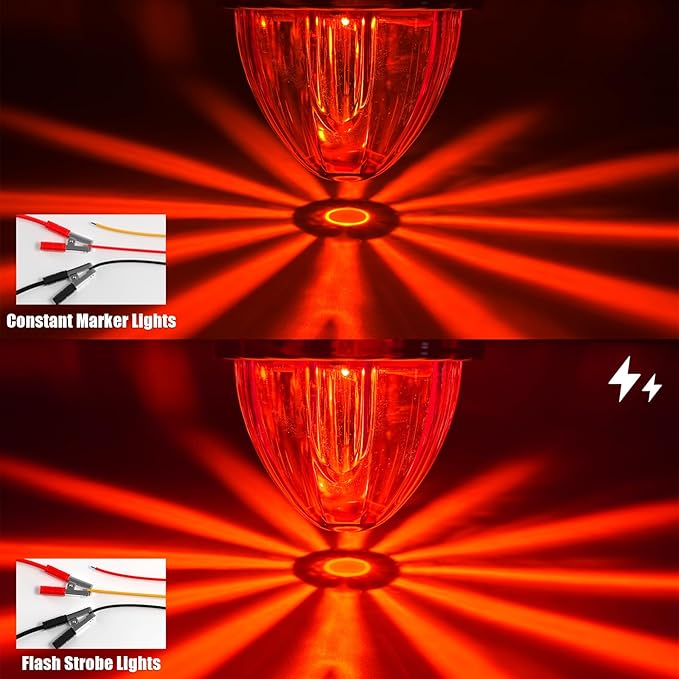 BJZ 8Pcs Red Watermelon LED Strobe+Constant Marker Lights Dual Function Watermelon-Shaped Side Marker Clearance Tail Top Cap Roof Lights for Trailer Truck Semi-Trailer Heavy-Duty Truck Bus Van