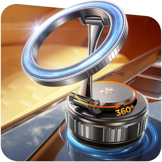 2026 Ultimate Vacuum Magnetic Car Phone Holder – 109+ LBS Super Strong Suction & 2800+ GF Magnetic Grip, 360° Rotation Dashboard/Windshield/Mirror Mount for iPhone 12–17&Samsung, Quick Lock, Black