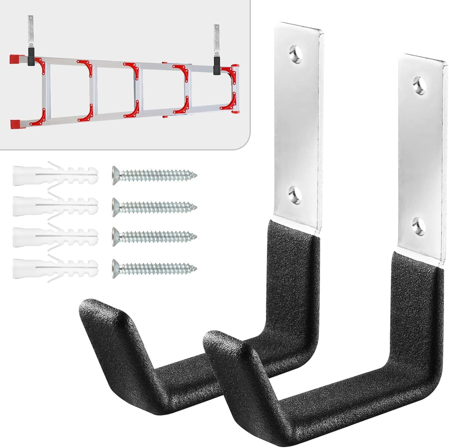 AccEncyc Heavy Duty Garage Storage Hooks - 2Pcs Wall Mount Hooks, Garden Hose Holder & Tool Organizer, Steel