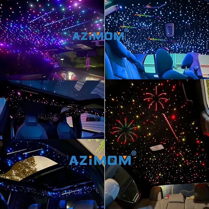 AZIMOM 4Colors 2 in 1 Meteor Twinkle Fiber Optic Starlight Headliner Kits Mixed860pcs 13.1ft Fiber Strands,RGB Meteor Shooting Star 240pcs, Sound Remote APP Control Home Ceiling Car Headliner Decor
