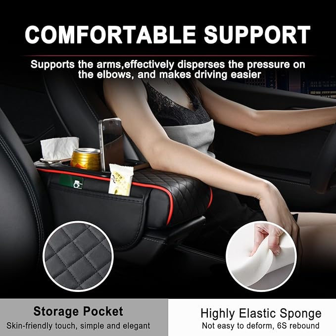 Car Armrest Storage Box for Nissan Hardbody (D21) 1986–1997, Center Console Organizer with Side Pocket, Ergonomic Memory Foam Armrest Cushion, Car Elbow Support Pad,G Orange