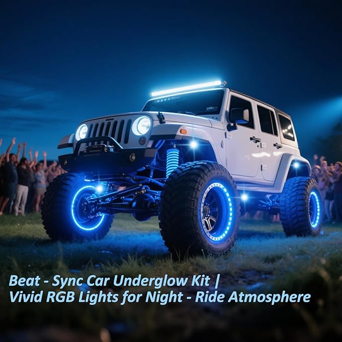 RGB LED Rock Lights Kit with APP/RF Remote Control Music Mode, Enhanced Underglow Lights Multi Zone Neon Underbody Light Multi Color 12V Waterproof for Trucks Jeep UTV ATV Golf Cart Offroad (8, p)