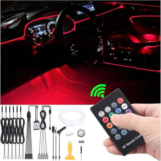 Car Ambient Lighting Kit 64 Colors Multicoloured Music Optic Fiber RF Remote Control Car DIY Decorative Atmosphere Lighting DC 12V 1W 8m