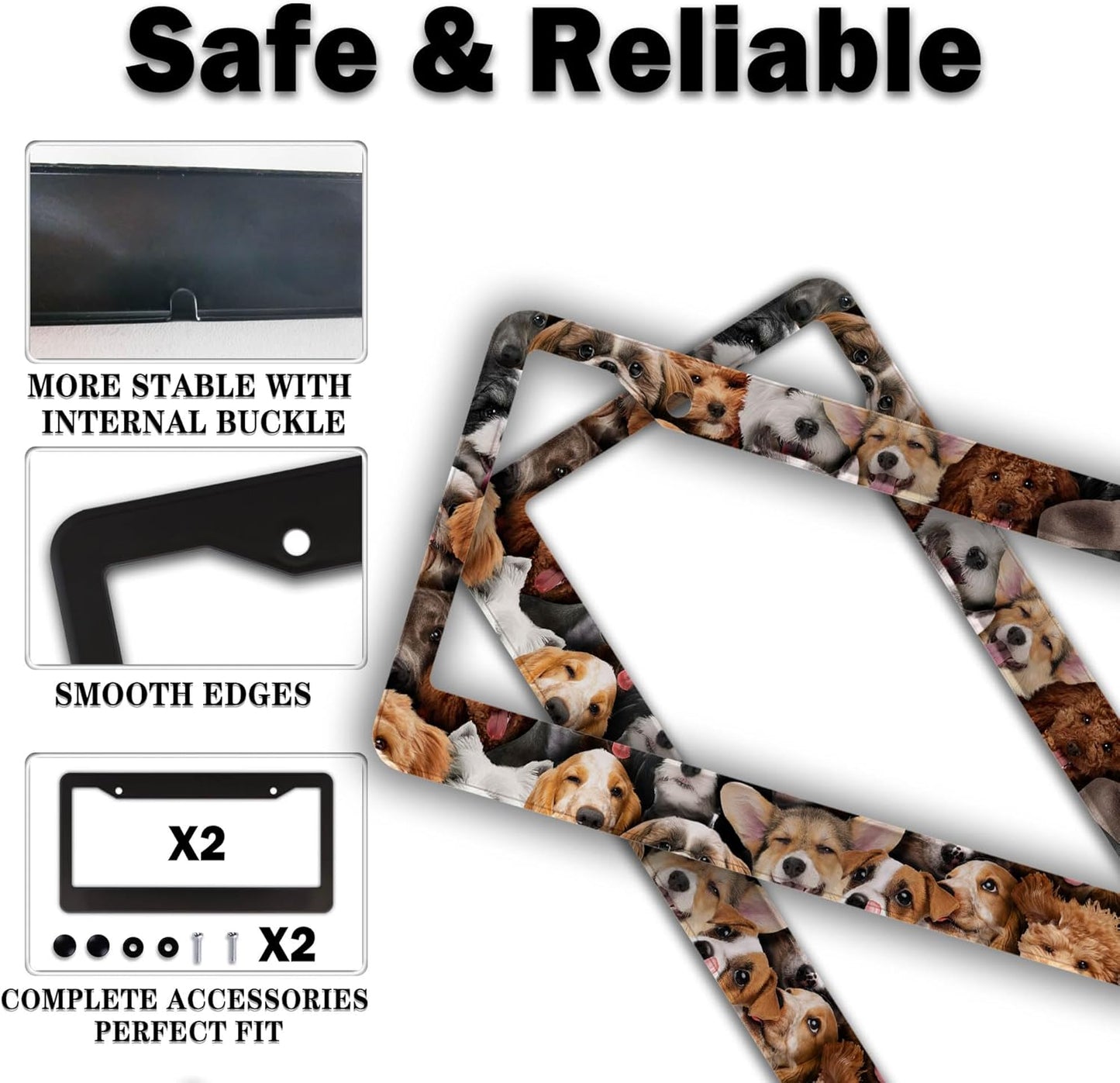 License Plate Frames Multicolor Custom License Plate Frame Dogs Collection Universal Aluminum Car Accessory 2 Pack with Screw Covers Set