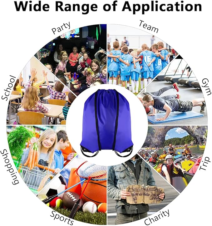 GoodtoU Drawstring Bags, Nylon Backpacks with Drawstring - Cinch Sack Gym Bags for Sport, Traveling, Team (Blue, 40Pcs)