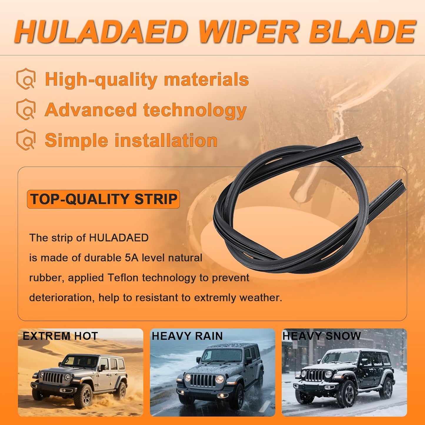 HULADAED® 26''+20''+14'' Windshield Wipers Replacement for Chrysler Pacifica 2024-2017 Chrysler Voyager 2020-2024,Silicone Front Rear Wiper blades for MY Car-All Weather & Quiet(3 PACK)