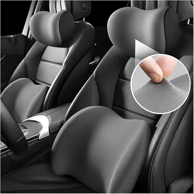 Car Neck Pillow and Lumbar Support Cushion - Memory Foam Backrest for Driver Seat Comfort(Brown)