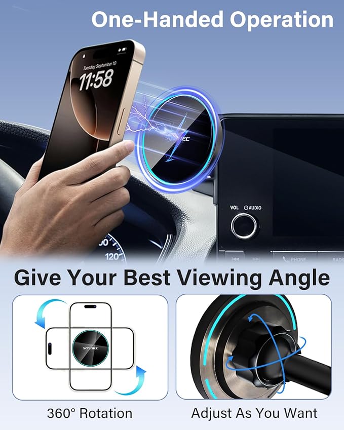 SKYLOTEC Phone Holder for BMW 5 Series i5 530i 540i xDrive eDrive40 M60 2024-2026 Accessories Car Magnetic Phone Mount Compatible with MagSafe, Strong Magnets Fast Wireless Charger Cell Phone Base