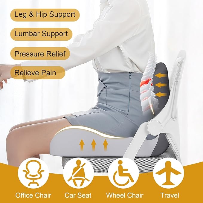 Car Seat Cushion for Long Driving, Ergonomic Memory Foam Seat Cushion, Car Seat Cushion for Back Pain and Lumbar Support Non Slip and Easy Clean for Driving Gaming Chair and Travel A Blue