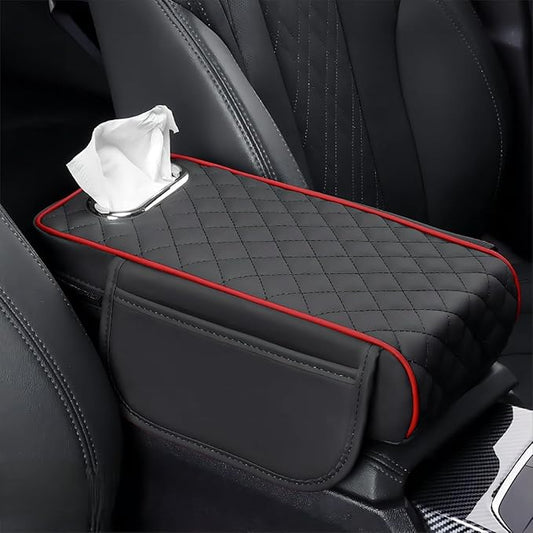 Car Center Console Cover for Fiat 500L (Type 330) 2012-2021, Leather Car Arm Rest Cover, Car Armrest Cushion with 2 Storage Bags Car Center Console Armrest Pad, C Black+Red