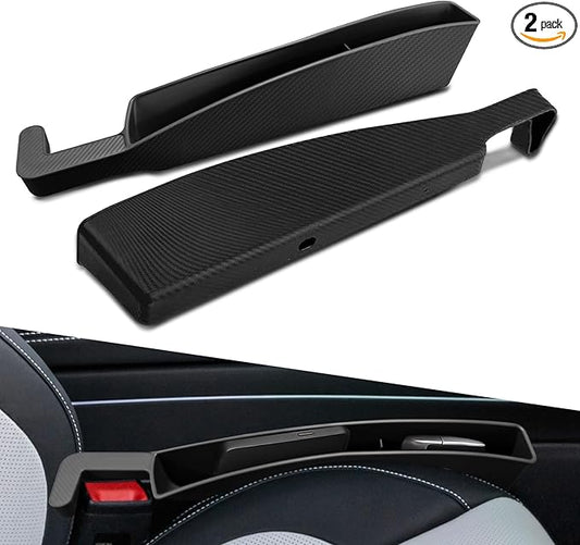 2PCS New Car Seat Gap Filler with 2 Storage Areas, Stylish Car Seat Gap Storage for Stabilizing Phone, Keys Wallet, Universal Car Seat Gap Filler Organizer for Women Men (Black)