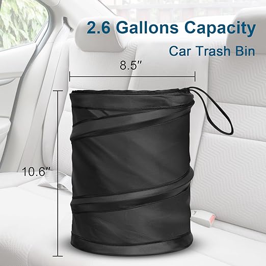 Car Trash Bin, Medium-Sized Pop-up Car Trash Can, Collapsible Garbage Can with Elastic Band Hanging, Double-Layer Washable Vehicle Trash Can, Velcro Waste Basket Bin