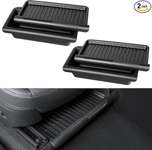 2PCS Under Seat Storage Box for 2026 Tesla Model Y Juniper,Hidden Organizer Tray Underseat Bins with Lid Cover for 2025-2026 Tesla New Model Y Juniper (Launch Series) Interior Accessories