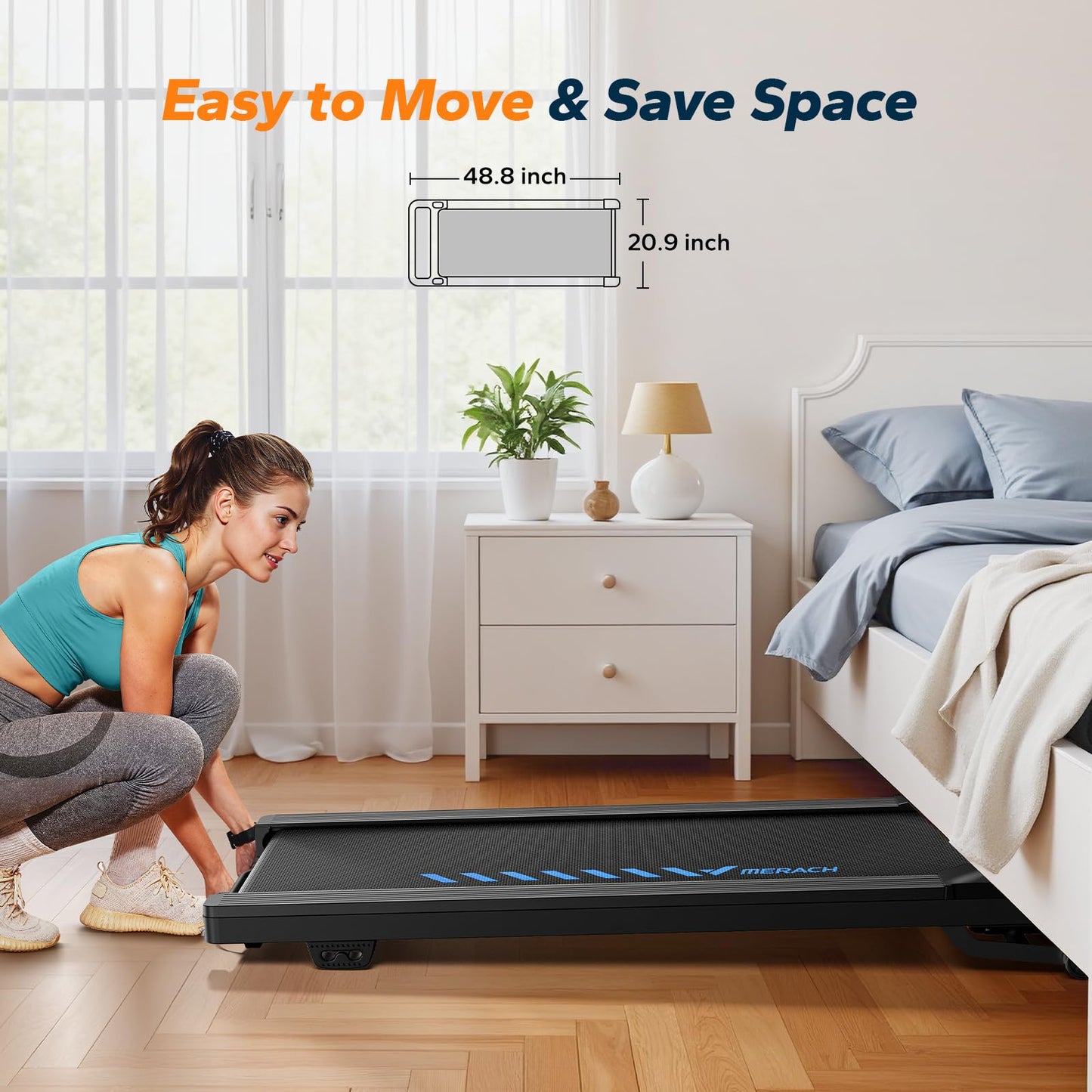 MERACH Walking Pad Treadmill with 9% Auto Incline, 2.5HP Quiet Under Desk Treadmills for Home & Office, Portable Small Treadmill with Magnetic Remote Control, APP, 3 Preset Programs