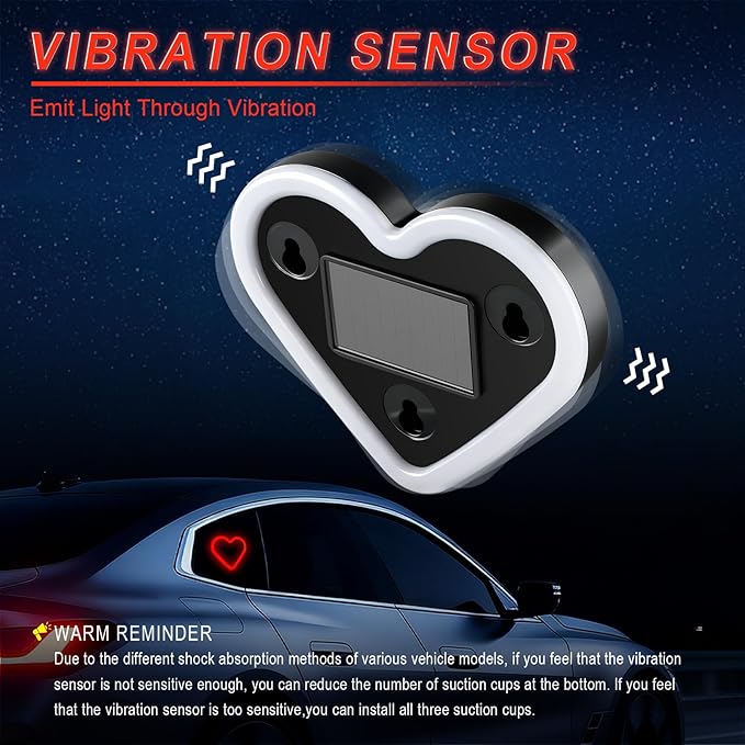 iFunyLED Car LED Interior Lights, Heart-Shaped Ambient Light for Windows, 5 Lighting Modes, Charging Through Type-c and Solar Energy, Car Decorations for Women Men, Pack of 2, (Red)